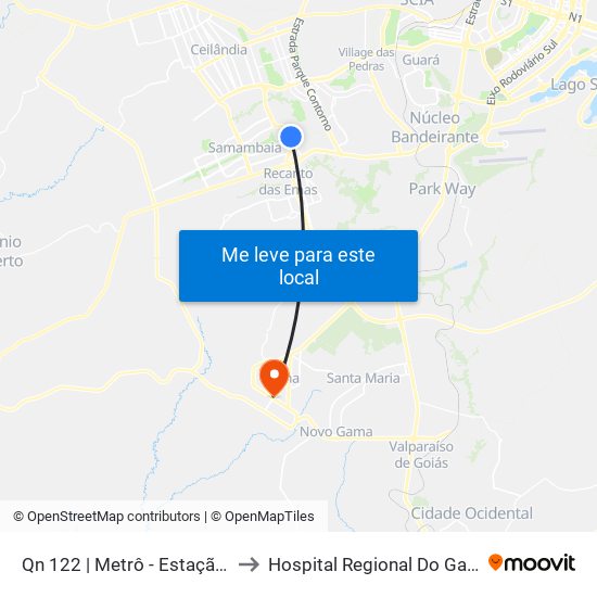 Qn 122 | Metrô - Estação Furnas to Hospital Regional Do Gama - Hrg map