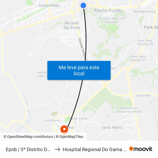 Epnb | 3º Distrito Der-Df to Hospital Regional Do Gama - Hrg map