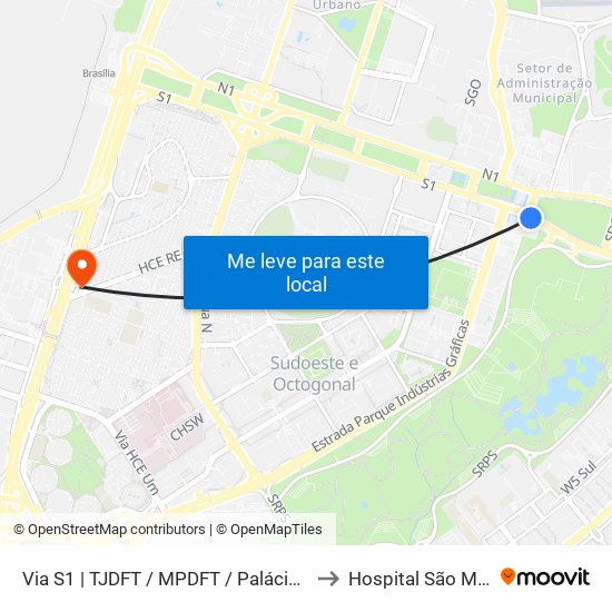 Via S1 | TJDFT / MPDFT / Palácio do Buriti to Hospital São Mateus map