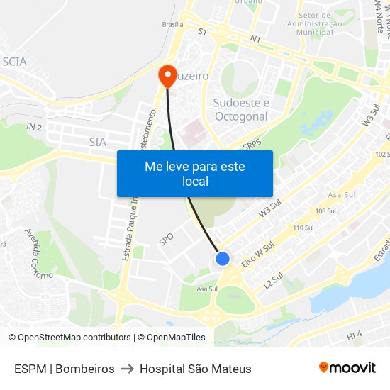 ESPM | Bombeiros to Hospital São Mateus map