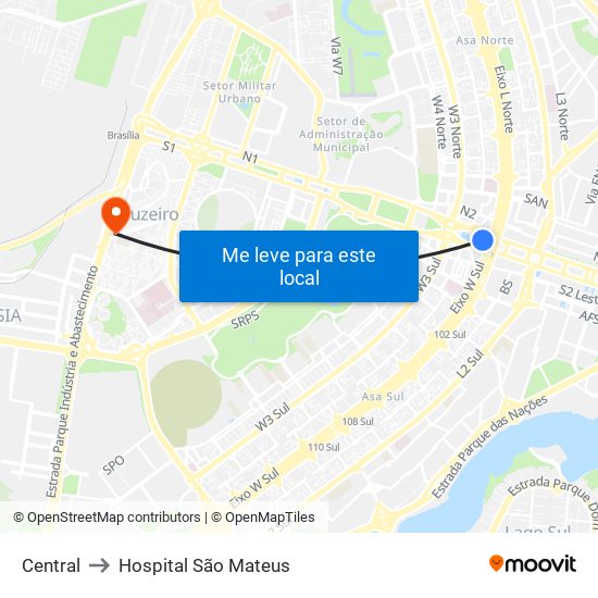 Central to Hospital São Mateus map