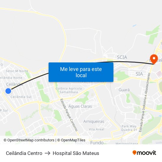Ceilândia Centro to Hospital São Mateus map