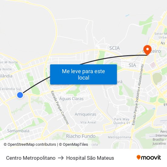 Centro Metropolitano to Hospital São Mateus map
