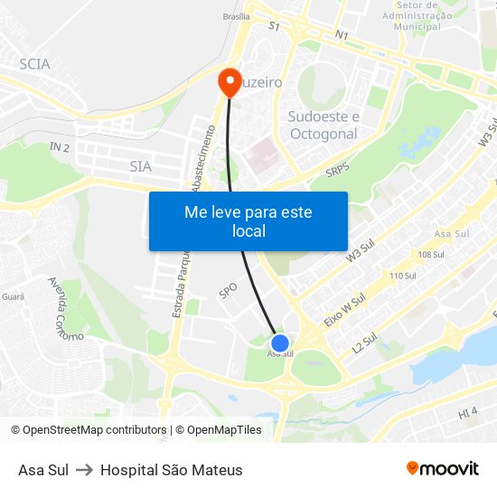 Asa Sul to Hospital São Mateus map