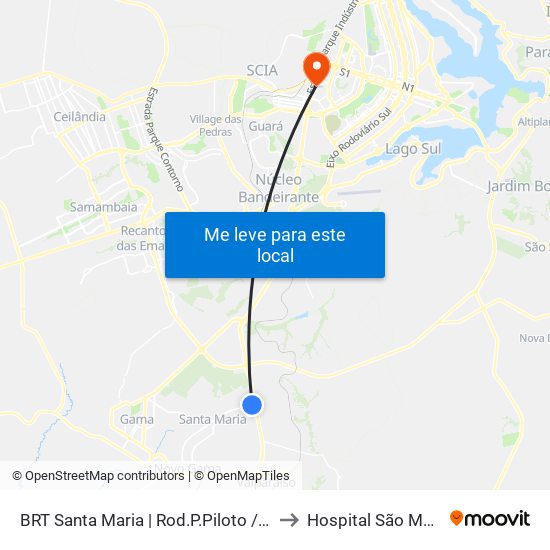 BRT Santa Maria | Rod.P.Piloto / W3 Sul to Hospital São Mateus map