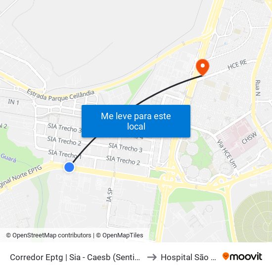 Corredor Eptg | Sia - Caesb (Sentido Taguatinga) to Hospital São Mateus map