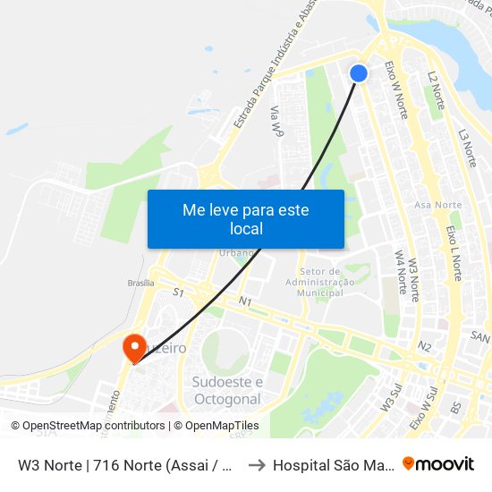 W3 Norte | 716 Norte (Assai / Cobasi) to Hospital São Mateus map