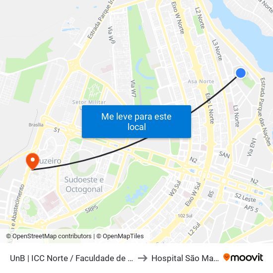 UnB | ICC Norte / Faculdade de Direito to Hospital São Mateus map