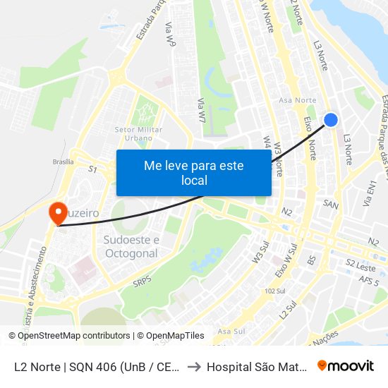 L2 Norte | SQN 406 (UnB / CEAN) to Hospital São Mateus map