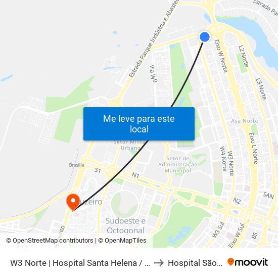 W3 Norte | Hospital Santa Helena / Santa Lúcia Norte to Hospital São Mateus map