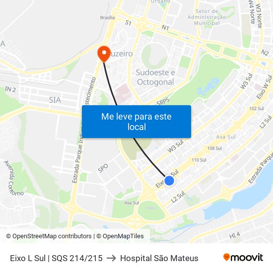 Eixo L Sul | SQS 214/215 to Hospital São Mateus map