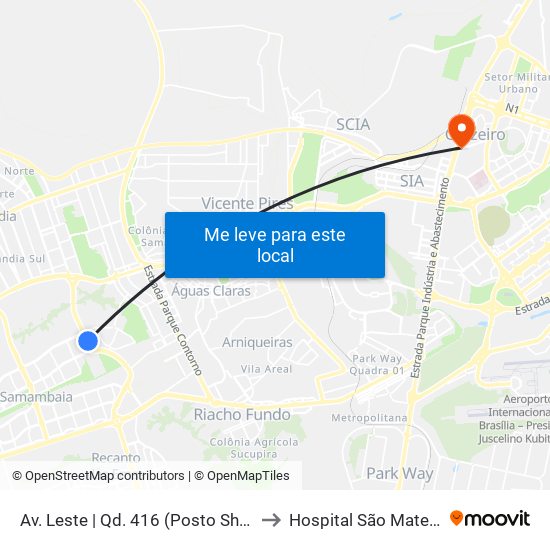 Av. Leste | Qd. 416 (Posto Shell) to Hospital São Mateus map
