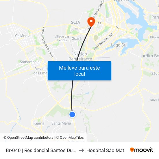 Br-040 | Residencial Santos Dumont to Hospital São Mateus map