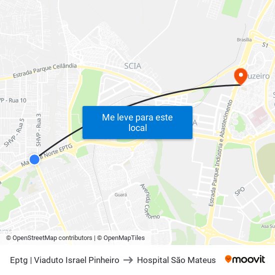 Eptg | Viaduto Israel Pinheiro to Hospital São Mateus map
