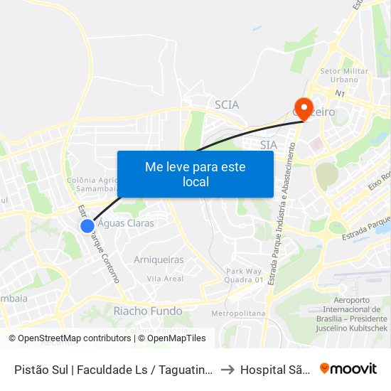 Pistão Sul | Faculdade Ls / Taguatinga Shopping / Cobasi to Hospital São Mateus map