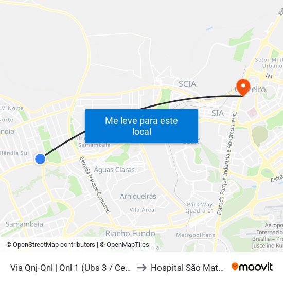 Via Qnj-Qnl | Qnl 1 (Ubs 3 / Ced 6) to Hospital São Mateus map