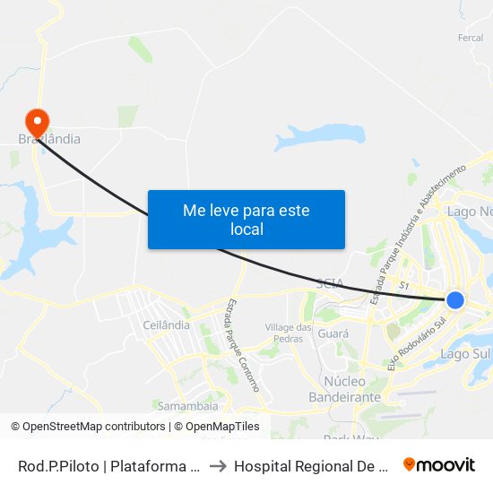Rod.P.Piloto | Plataforma D (Box 16) to Hospital Regional De Brazlândia map