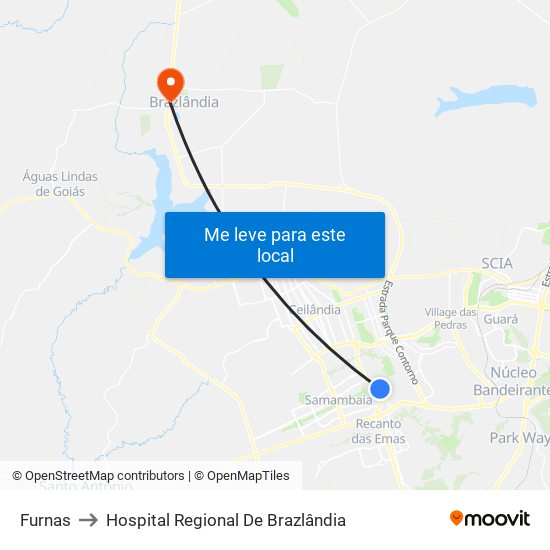 Furnas to Hospital Regional De Brazlândia map