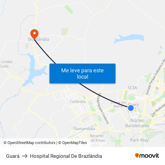 Guará to Hospital Regional De Brazlândia map
