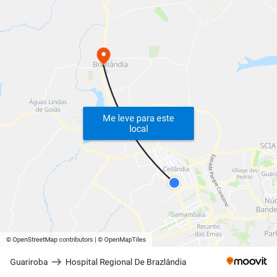 Guariroba to Hospital Regional De Brazlândia map