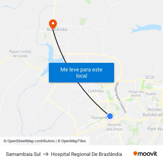 Samambaia Sul to Hospital Regional De Brazlândia map