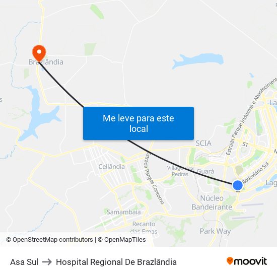 Asa Sul to Hospital Regional De Brazlândia map