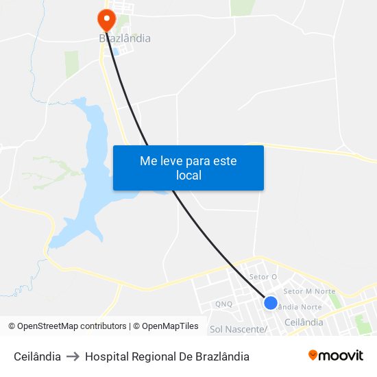 Ceilândia to Hospital Regional De Brazlândia map