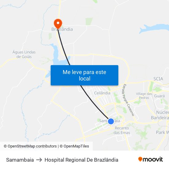 Samambaia to Hospital Regional De Brazlândia map