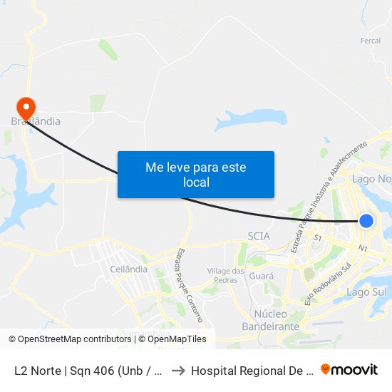L2 Norte | Sqn 406 (Unb / Odonto Hub) to Hospital Regional De Brazlândia map