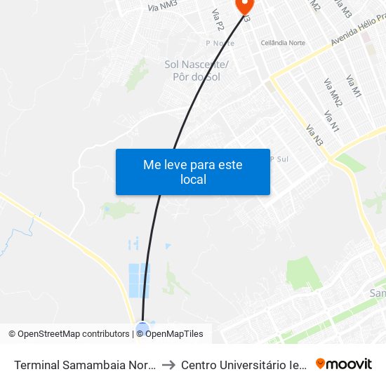 Terminal Samambaia Norte to Centro Universitário Iesb map