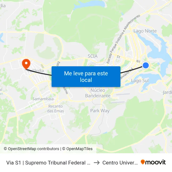 Via S1 | Supremo Tribunal Federal / Praça dos Três Poderes to Centro Universitário IESB map