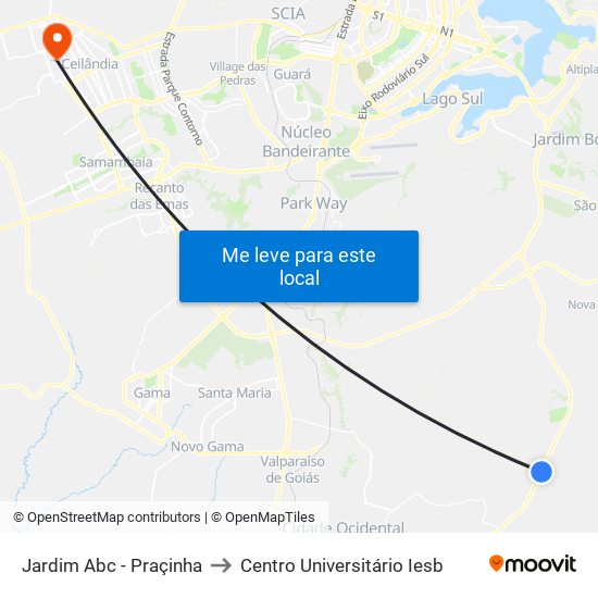 Jardim Abc - Praçinha to Centro Universitário Iesb map