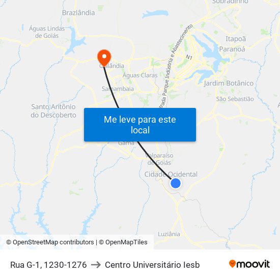 Rua G-1, 1230-1276 to Centro Universitário Iesb map