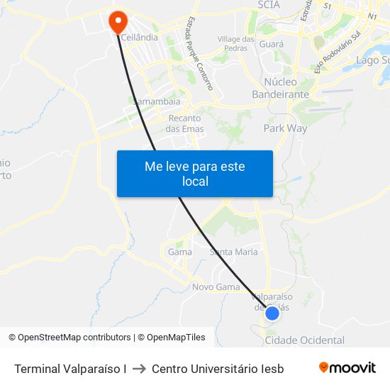 Terminal Valparaíso I to Centro Universitário Iesb map