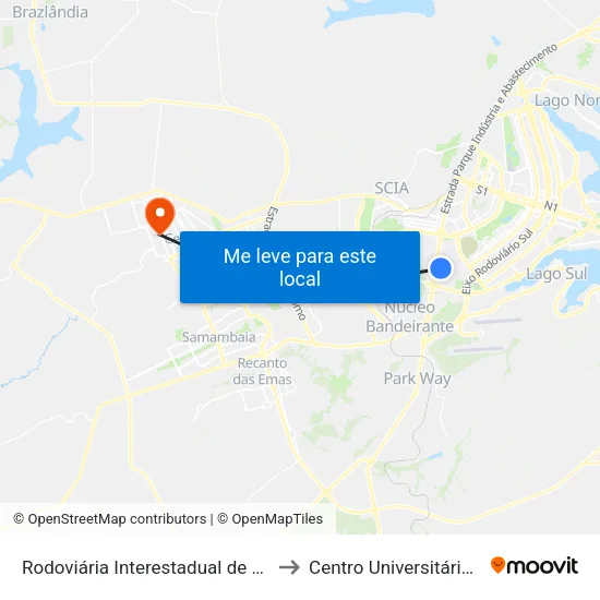 Rodoviária Interestadual de Brasília to Centro Universitário Iesb map