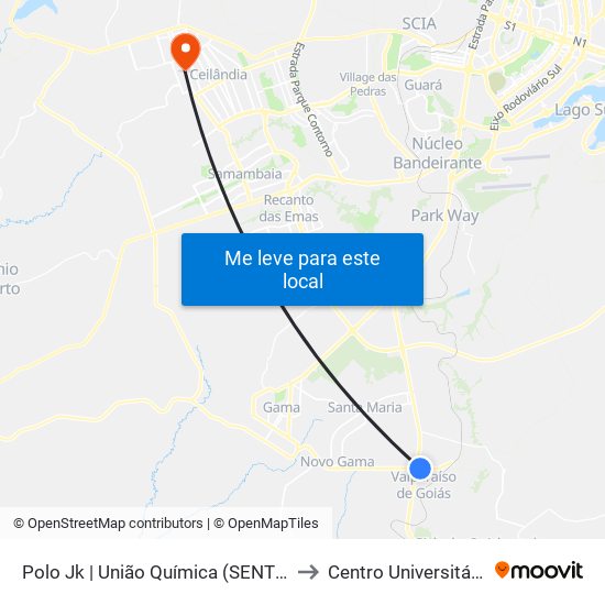 Polo Jk | União Química (SENTIDO GAMA) to Centro Universitário Iesb map