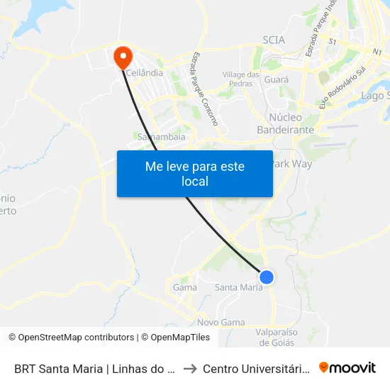 BRT Santa Maria | Linhas do Entorno to Centro Universitário Iesb map