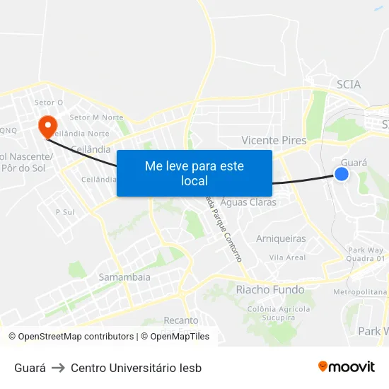 Guará to Centro Universitário Iesb map