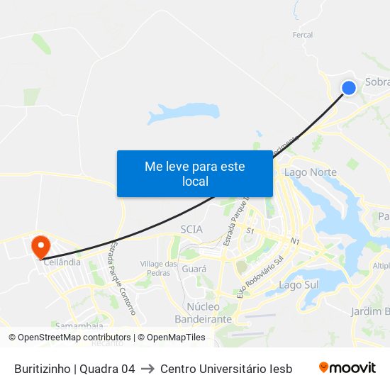 Buritizinho | Quadra 04 to Centro Universitário Iesb map