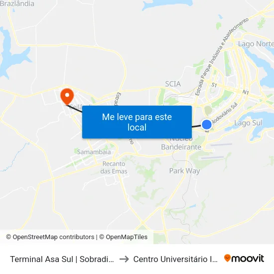 TAS | Sobradinho I - II / Fercal to Centro Universitário Iesb map