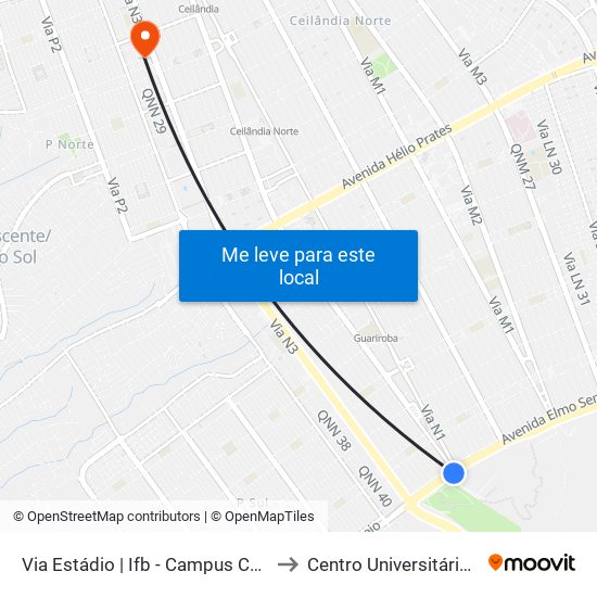 Via Estádio | Ifb - Campus Ceilândia to Centro Universitário Iesb map