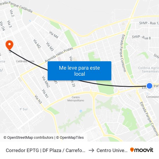 Corredor Eptg | Df Plaza / Carrefour / Sam's Club (Sentido Tag.) to Centro Universitário Iesb map