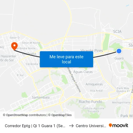 Corredor EPTG | Qi 1 Guara (Sentido Tag.) to Centro Universitário Iesb map