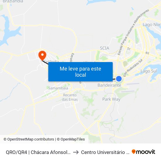 QRO/QR4 | Chácara Afonsolândia to Centro Universitário Iesb map