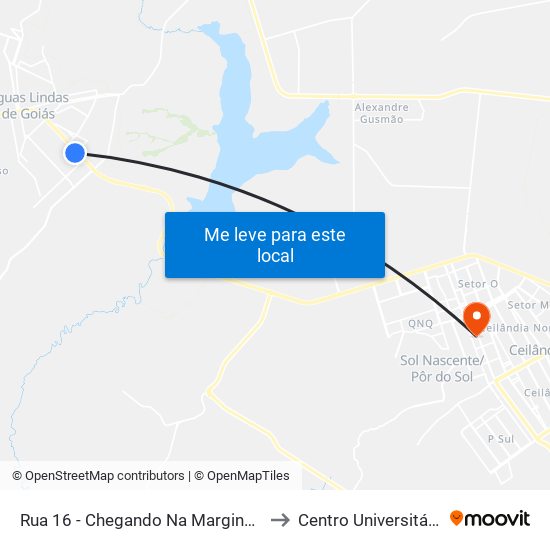 Rua 16 - Chegando Na Marginal Da Br 070 to Centro Universitário Iesb map