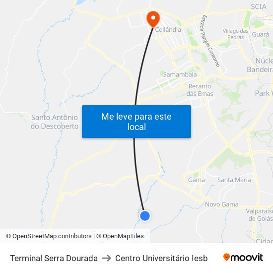 Terminal Serra Dourada to Centro Universitário Iesb map