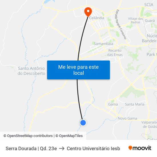 Serra Dourada | Qd. 23e to Centro Universitário Iesb map