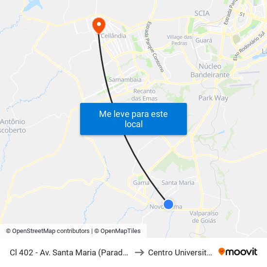 Cl 402 - Av. Santa Maria (Parada Do Terminal) to Centro Universitário Iesb map
