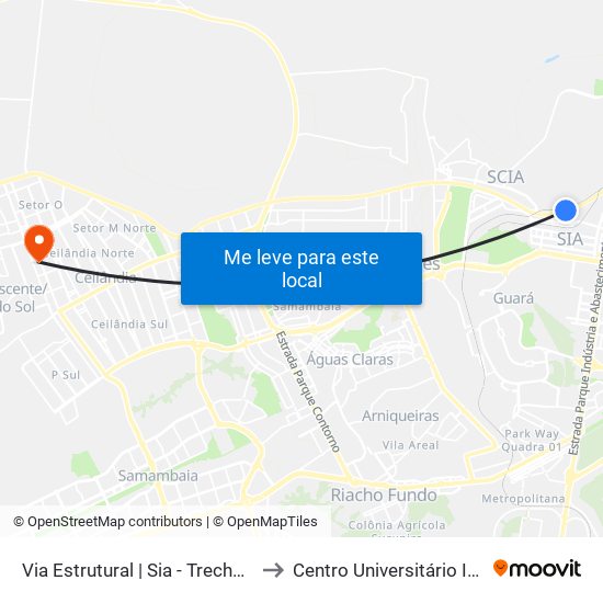 Via Estrutural | Sia - Trecho 17 to Centro Universitário Iesb map