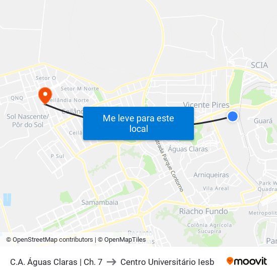 C.A. Águas Claras | Ch. 7 to Centro Universitário Iesb map